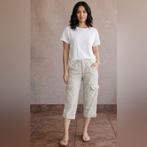 Lauren Ralph Lauren Cargo Pants Wide Leg Size 14 Cotton Beige Cropped